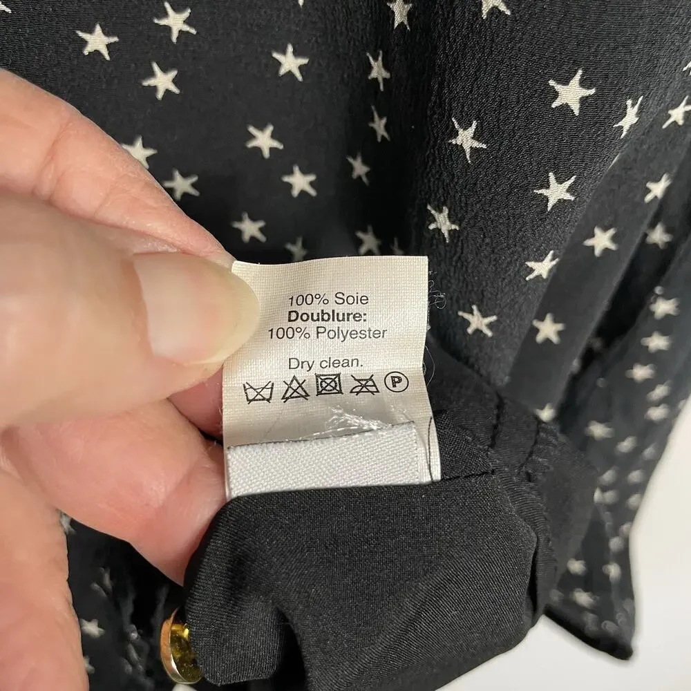 Madewell 100% Silk Swing Dress Size XS Black Star Print Holiday Party Career - Picture 12 of 12
